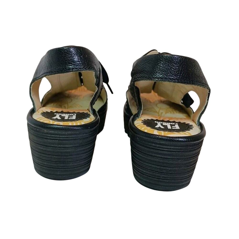 $165 Fly London YLFA Black Leather Platform Wedge Sandals Size 7.5 US 38 EU NEW - Picture 4 of 8